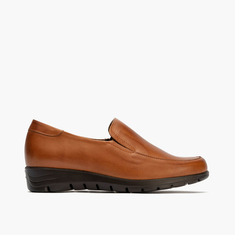 Zapato Mocasín Mujer Cuña Texturizada Marrón Claro