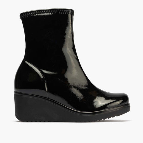Botín in pelle di brevetto femminile nero