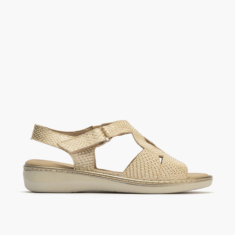 Sandalia mujer cruzada con velcro en piel combinada ORO