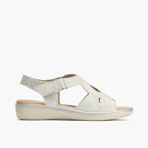 Sandalia mujer cruzada con velcro en piel combinada PLATA