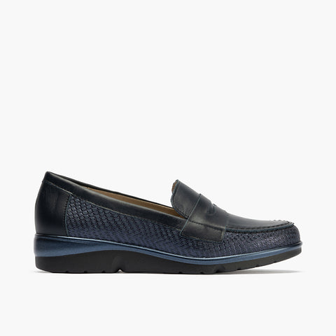 Mocasin mujer en piel combinada AZUL