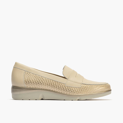 Mocasin mujer en piel combinada ORO