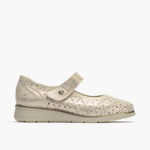 Mercedes con picados mujer con velcro en piel fantasía ORO