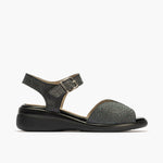 Sandalia mujer con hebilla en piel grabada fantasía NEGRO