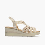 Sandalia plataforma con picados mujer con elásticos en piel fantasía ORO