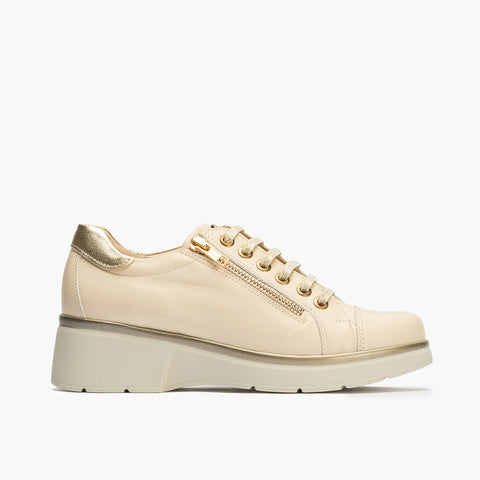Basket mujer con cremallera en piel napa CREMA