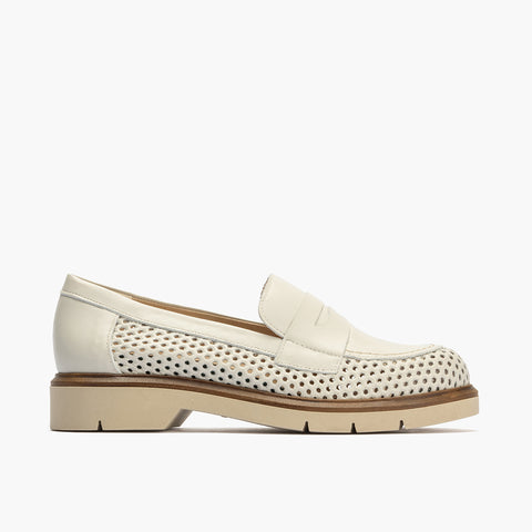 Mocasin oxford con picados mujer en piel napa BLANCO