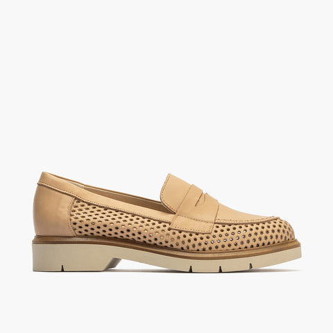 Mocasin oxford con picados mujer en piel napa MARRON CLARO