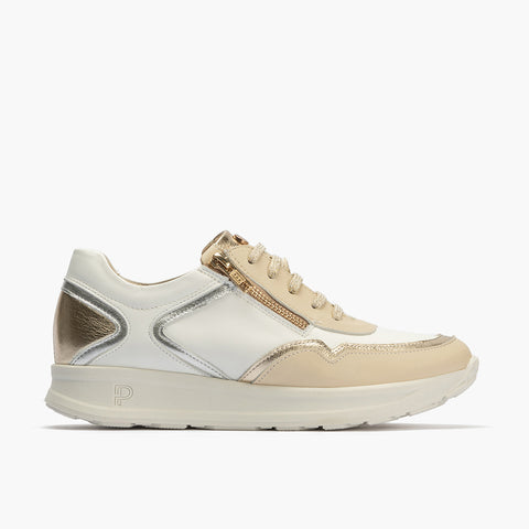 Deportivo multicolor mujer con cremallera en piel combinada CREMA