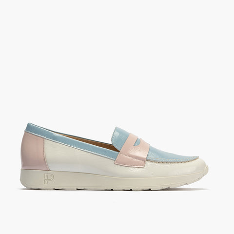 Mocasin multicolor mujer en piel charol BLANCO