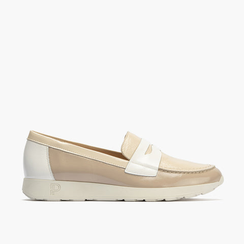 Mocasin multicolor mujer en piel charol BEIGE