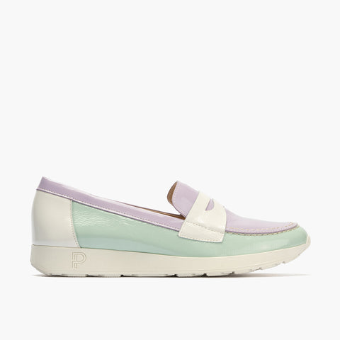 Mocasin multicolor mujer en piel charol AZUL