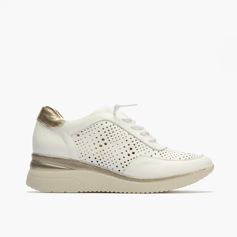 Deportivo con picados mujer en piel combinada BLANCO