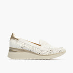 Mocasin con picados mujer en piel combinada BLANCO