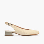 Salon tacon abierto mujer con hebilla en piel grabada fantasía ORO