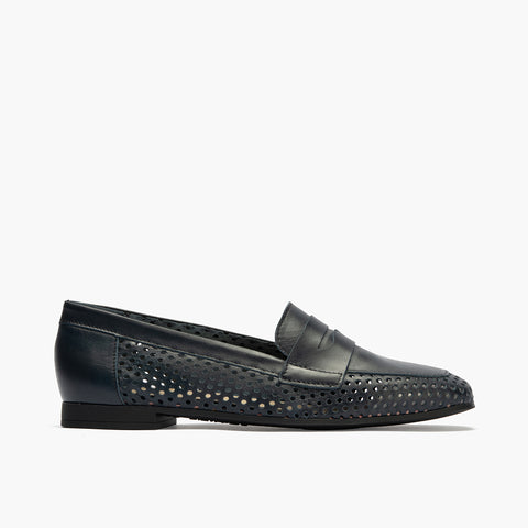 mocasin con picados mujer en piel napa AZUL