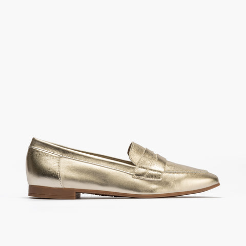 Mocasin mujer en piel laminado ORO