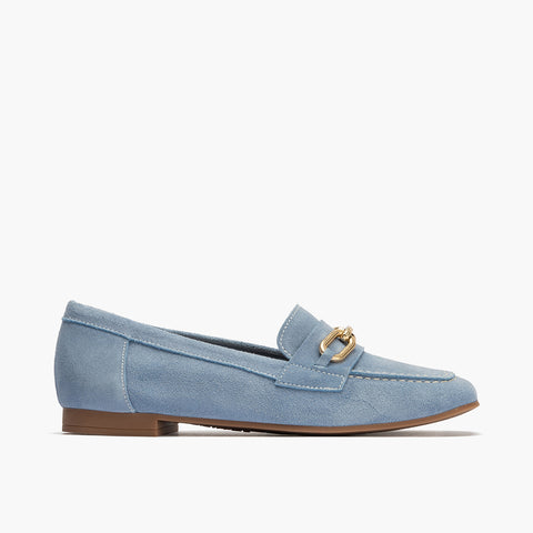 Mocasin con adorno metal mujer en serraje AZUL