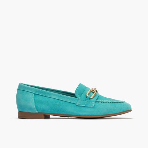 Mocasin con adorno metal mujer en serraje AZUL
