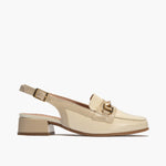 Mocasin punta cuadrada talon abierto mujer con hebilla en piel charol CREMA