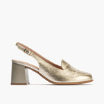 Mocasin mujer con hebilla en piel laminado ORO