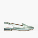 Mocasin talon abierto mujer con hebilla en piel laminado AZUL