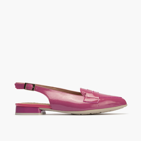 Mocasin talon abierto mujer con hebilla en piel charol ROSA