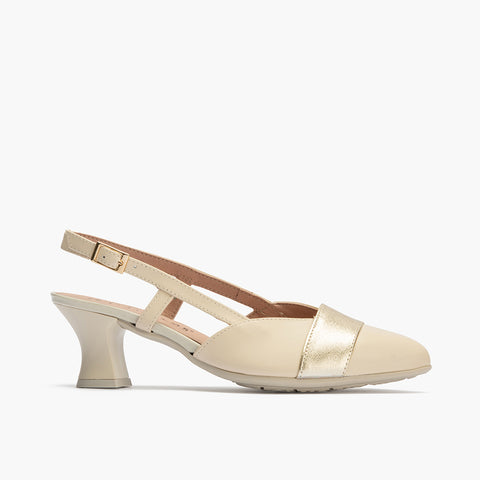 pala con banda y talon abierto mujer con hebilla en piel combinada CREMA