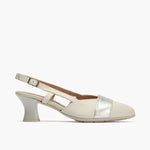 pala con banda y talon abierto mujer con hebilla en piel combinada PLATA