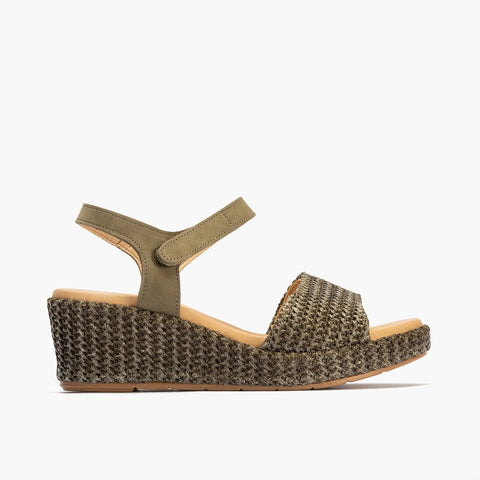 Sandalia pala mujer con velcro en piel combinada VERDE
