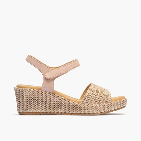 Sandalia pala mujer con velcro en piel combinada ROSA