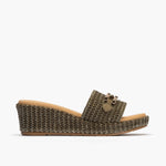 Zueco con adorno metal mujer en rafia VERDE