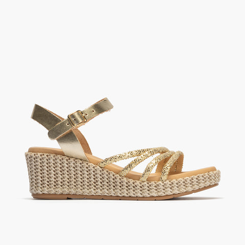 Sandalia pala tiras mujer con hebilla en glitter ORO