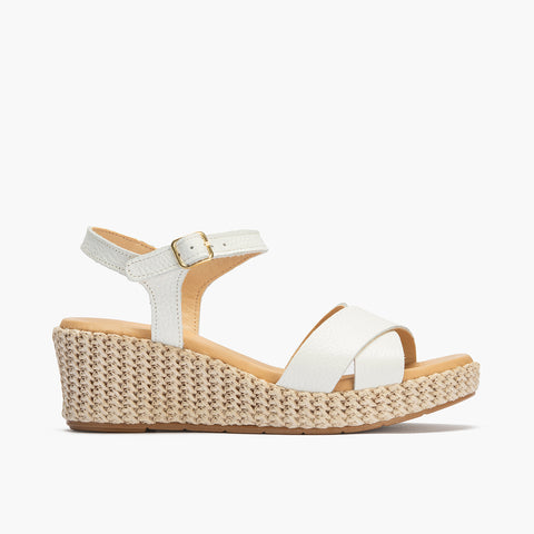 Sandalia pala cruzada mujer con hebilla en piel laminado BLANCO