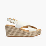 Sandalia alta cruzada mujer con hebilla en piel laminado BLANCO