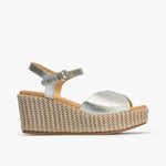 Sandalia pala alta mujer con hebilla en piel laminado PLATA