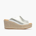 Zueco alto mujer en piel laminado PLATA