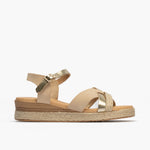 Sandalia pala cruzada mujer con hebilla en piel combinada MARRON CLARO