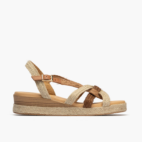 Sandalia de tiras mujer con hebilla en yute MARRON