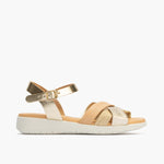 Sandalia pala tubulares cruzados mujer con hebillas en piel combinada ORO