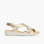 Sandalia tubulares cruzadas mujer con elásticos en piel laminado ORO