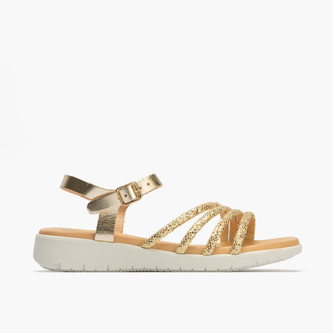 Sandalia pala mujer con hebilla en glitter ORO