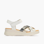 Sandalia pala tubulares cruzados mujer con velcro en piel combinada BLANCO