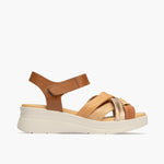 Sandalia pala tubulares cruzados mujer con velcro en piel combinada MARRON CLARO