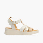 Sandalia 3 tubulares mujer con hebilla en piel combinada BLANCO