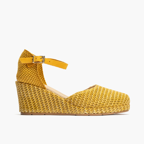 Valenciana pala mujer con hebilla en rafia AMARILLO