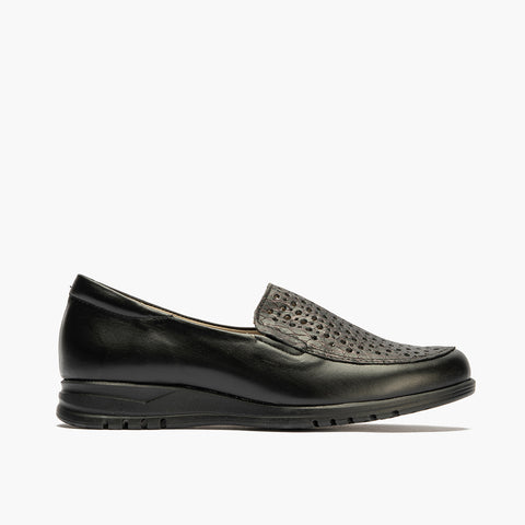 Manoletina mujer en piel combinada NEGRO