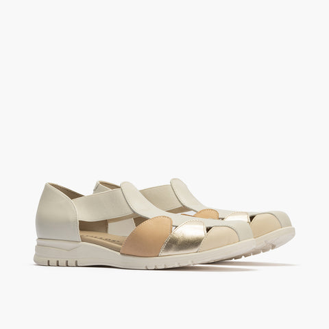 Sandalia cangrejera multicolor mujer con elástico en piel combinada BLANCO