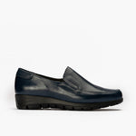 Chaussure mocassin femme cale faible avec une texture bleue