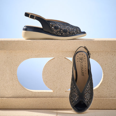 Wedge Sandal Woman Blue Recorded Leather